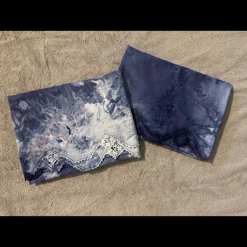 Vintage Thrifted Pillowcases w/ Eyelet details. Iced Dyed Set of 2